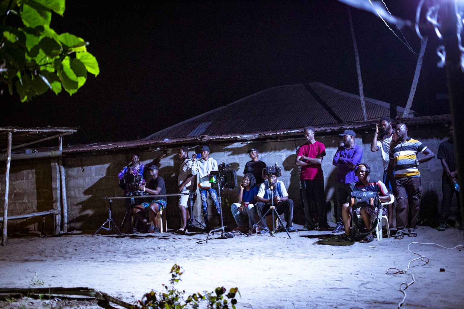 BIFIF film crew working together on a night production in Badagry